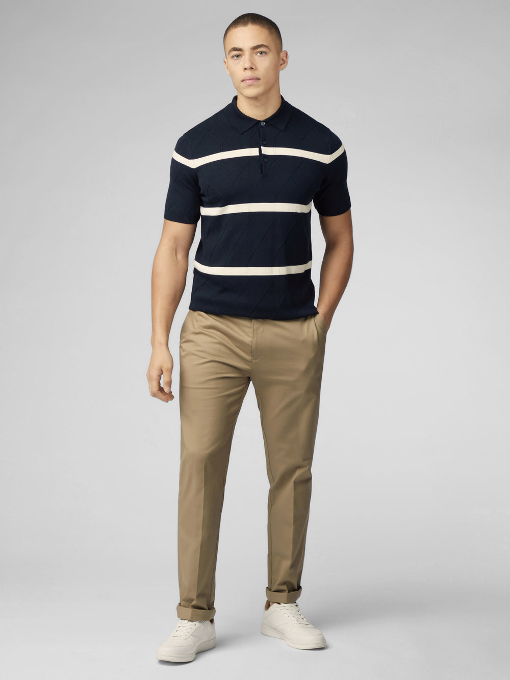 Knitwear Ben Sherman Signature Argyle Stripe Polo Bleu Marine | CSH-30641043